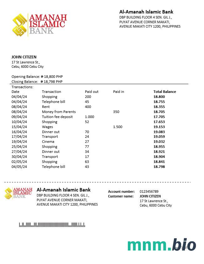 Filipiny AUB Bank xls